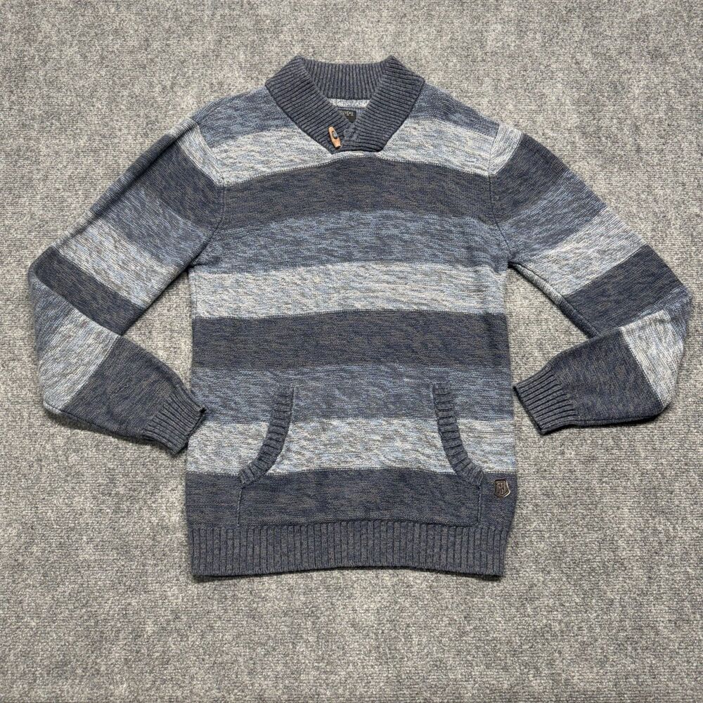 Trash Nouveau Mens XL Shawl Collar Sweater Blue Striped Cotton Pullover